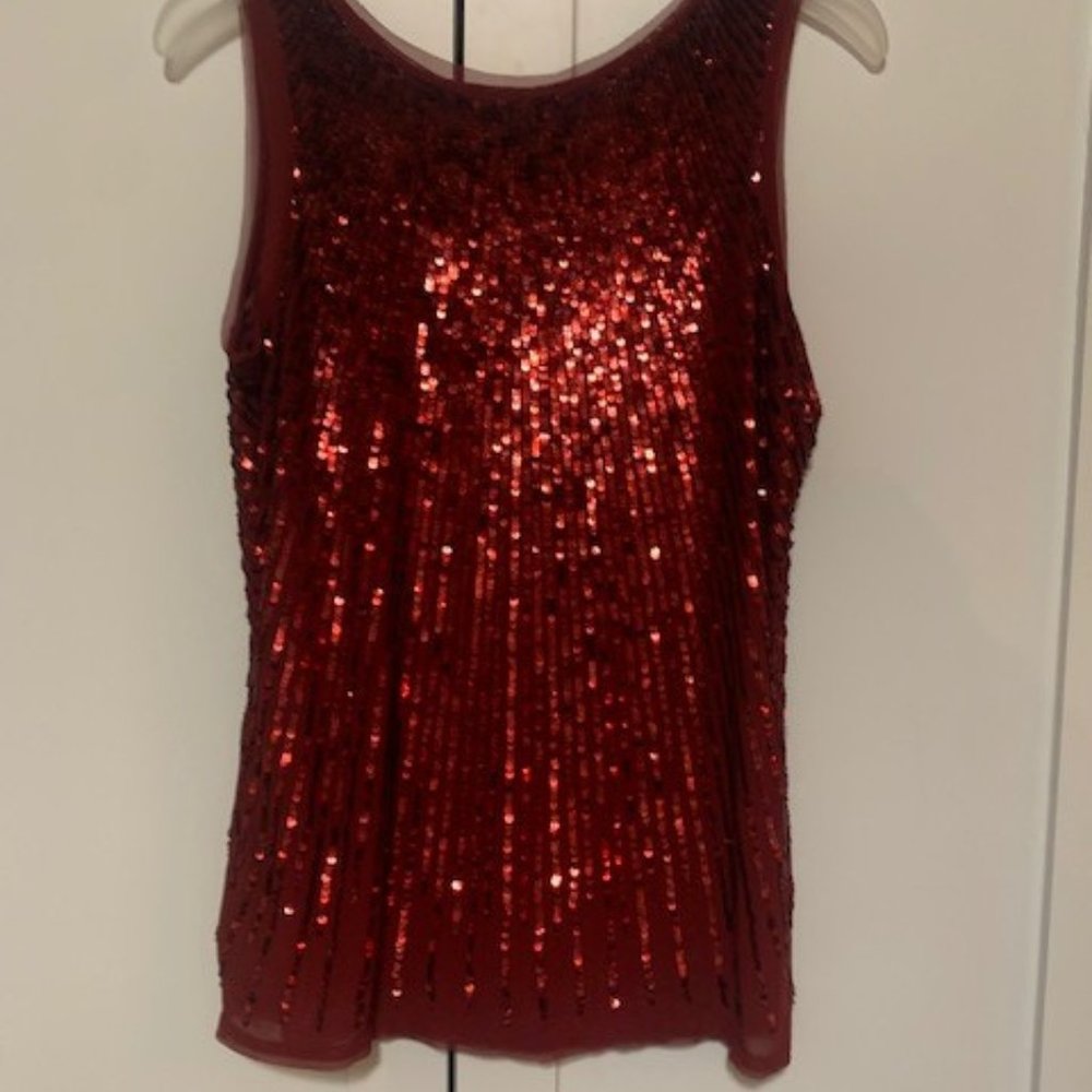 NWOT Chaudry KC Red Sequin Top - Picture 3 of 4